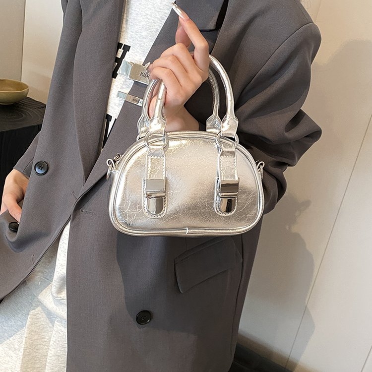 Silver handbag women's 2024 new high-end summer versatile shoulder bag crossbody bag bowling bag