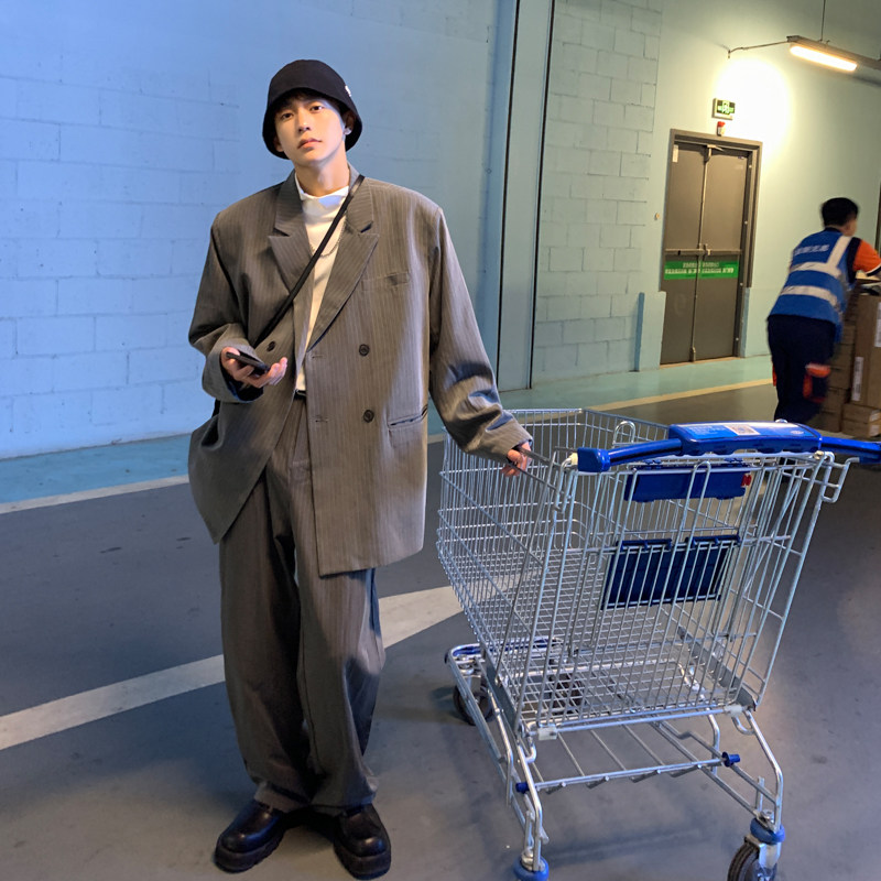 Striped suit suit men's autumn trend loose and handsome small suit jacket trendy brand casual trousers two-piece set