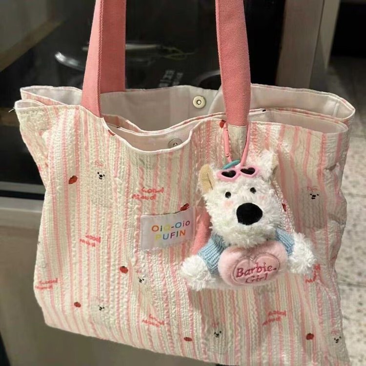 Striped Foam Double Layer Shoulder Bag 2024 Spring and Autumn New Large Capacity Small Trendy Cat College Style Handheld Tote Bag