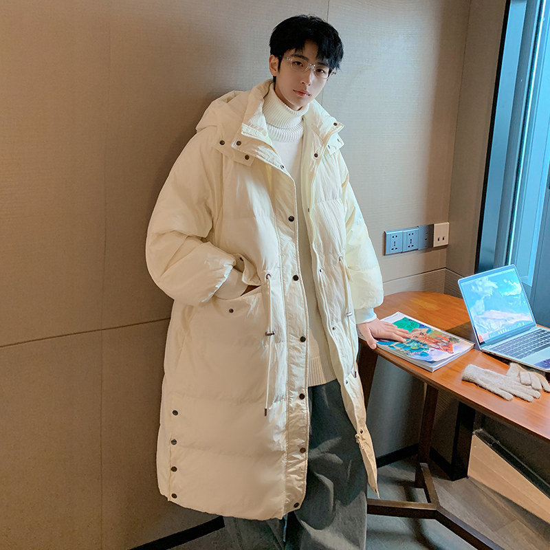 White down jacket men's mid-length ins winter trendy hooded loose bread coat trendy brand light warm jacket