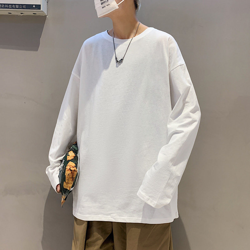 Large size long-sleeved T-shirt men's new autumn bottoming shirt men's Hong Kong style round neck sweatshirt men