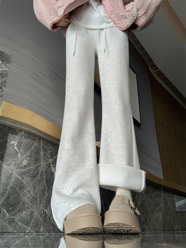Sports bell-bottom pants for women in autumn and winter 2024 new style plus velvet slimming micro-flared pants for small people American casual sweatpants