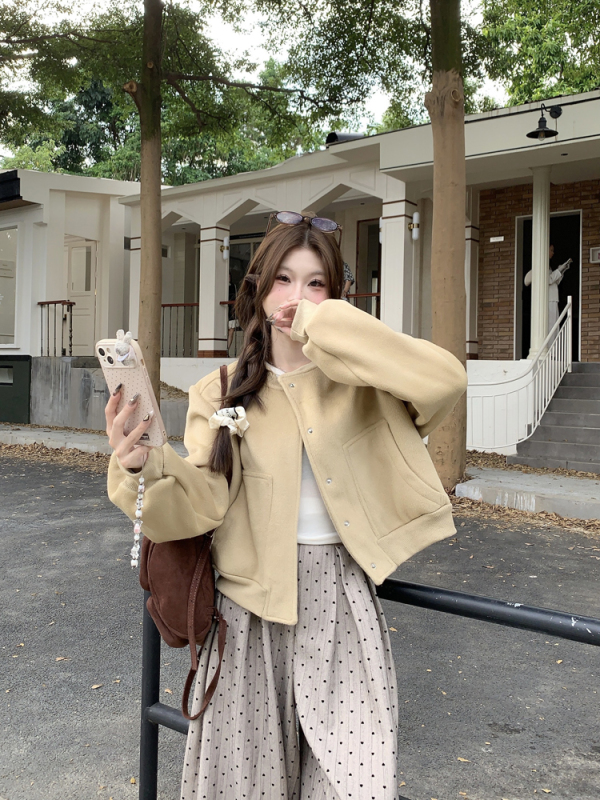 Woolen Baseball Uniform Temperament Short Jacket Loose Casual Top