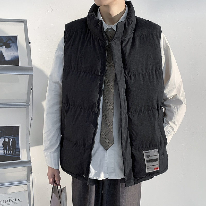 Winter New Label Warm Waistcoat Cotton Jacket Men's Versatile Casual Cotton Coat Thickened Stand Collar Cotton Vest