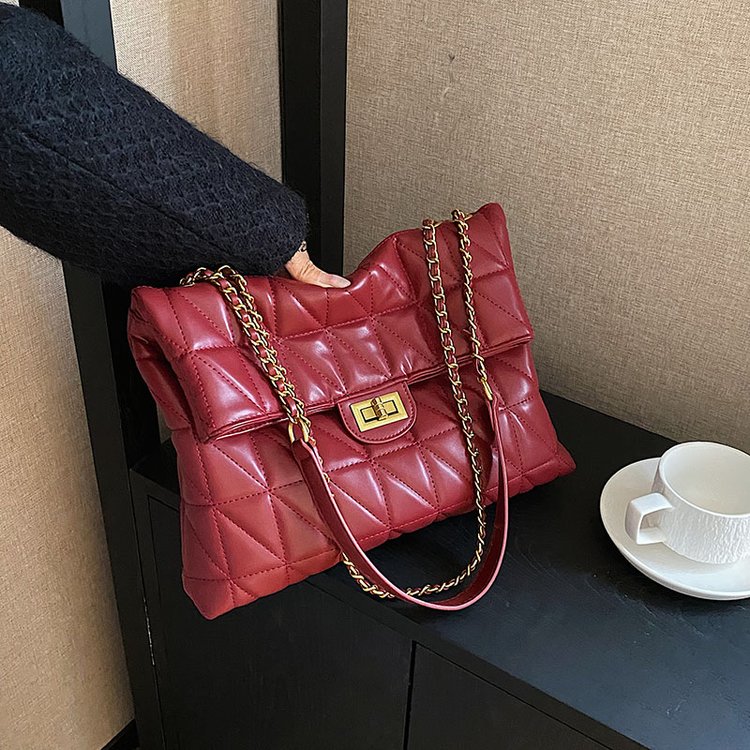 Plaid embroidery large-capacity bag women's new popular versatile chain crossbody bag fashionable one-shoulder small square bag