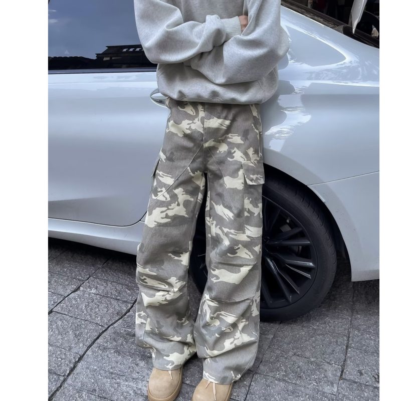 Camouflage pants men's Korean style trendy workwear high street handsome versatile pleated autumn and winter ins trousers