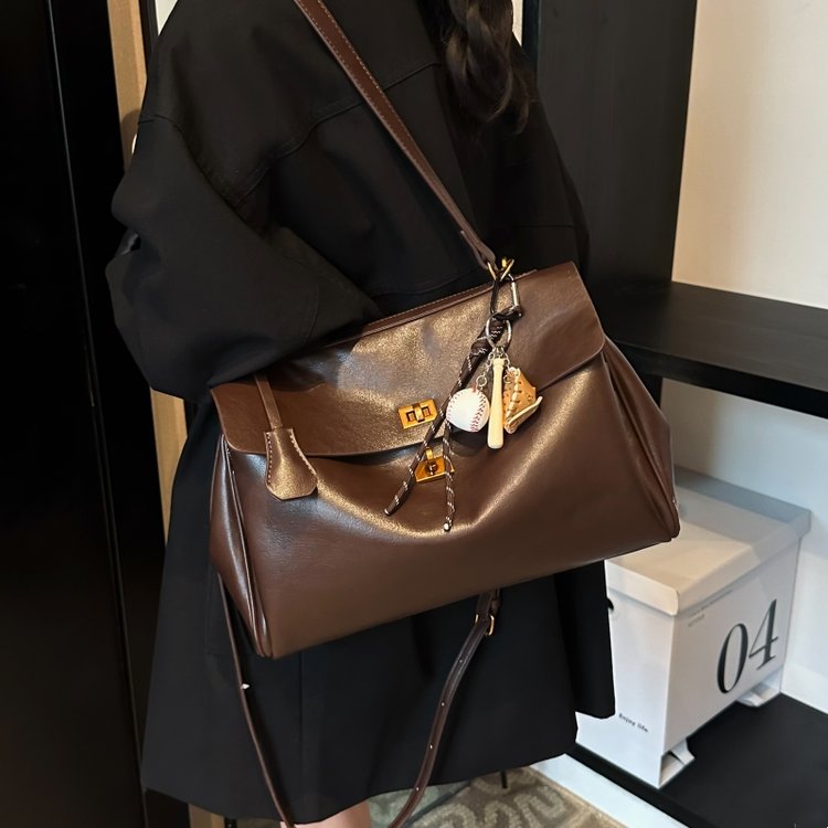 2024 new niche high-end Kelly tote bag large capacity smooth shoulder portable lock buckle commuter cross-body bag