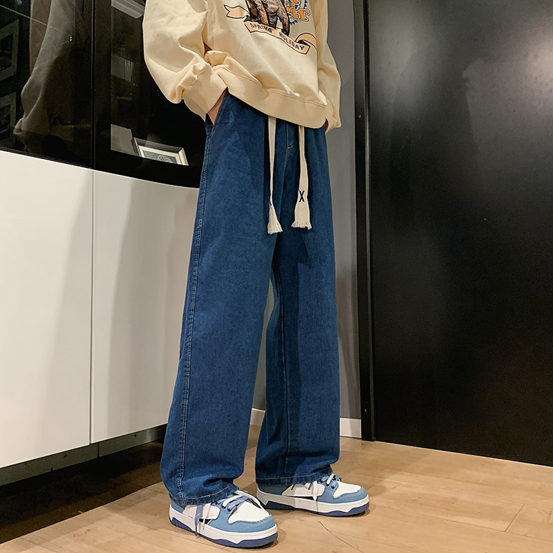 Jeans men's straight leg loose extra large size fat wide leg pants men's trousers