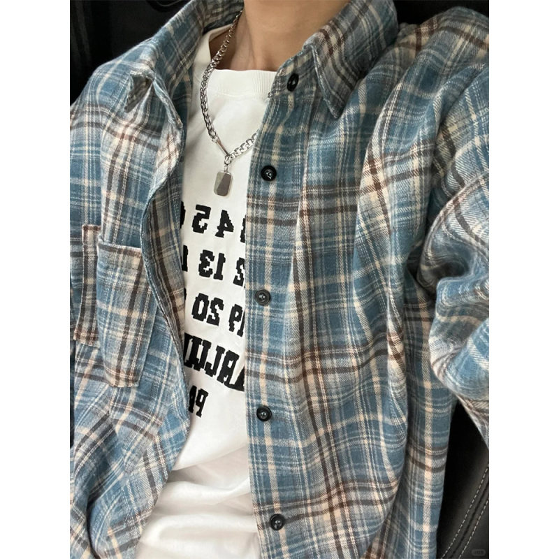 Autumn long-sleeved plaid shirt, trendy and versatile loose shirt