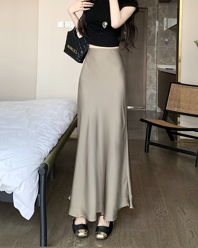 New satin fishtail skirt high waist mid-length skirt for women