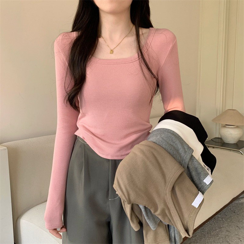 Autumn and winter Korean style brushed warm and versatile base T-shirt top