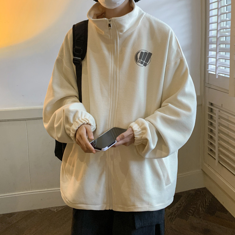 Waffle!  Cardigan men's coat men's jacket men's loose waffle top men's Hong Kong style