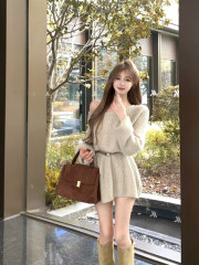 Sun protection hollow blouse shoulder long sleeve top women's autumn and winter lazy style one-shoulder sweater