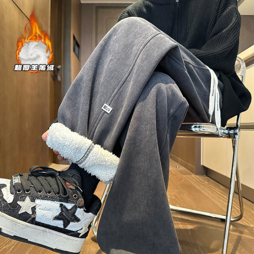 New winter style interior large size sherpa corduroy pencil pants