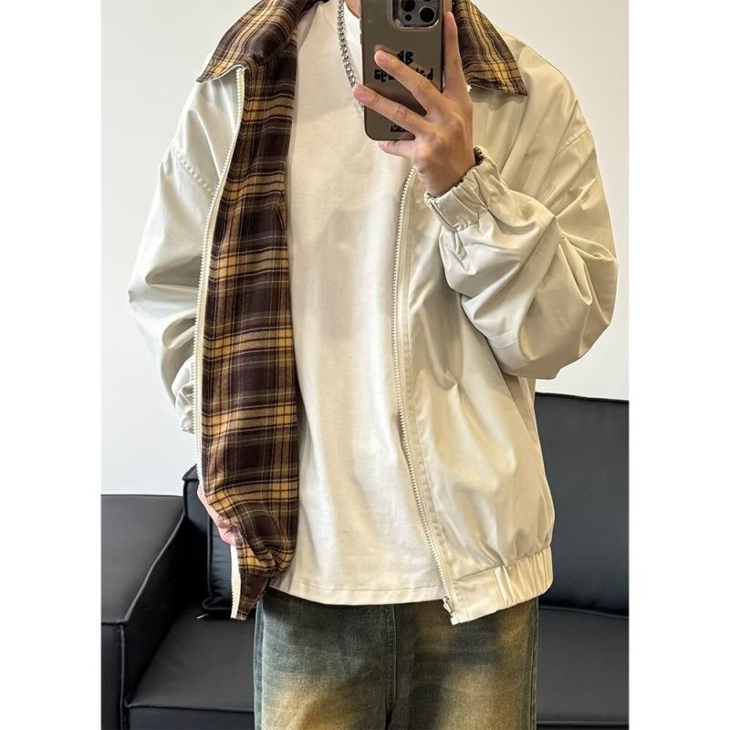 Internet picture reversible plaid jacket