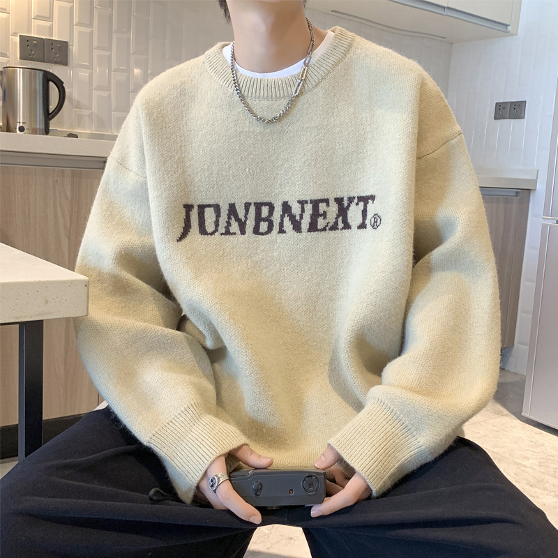 New thickened men's pullover sweater lettered sweater loose round neck bottoming shirt