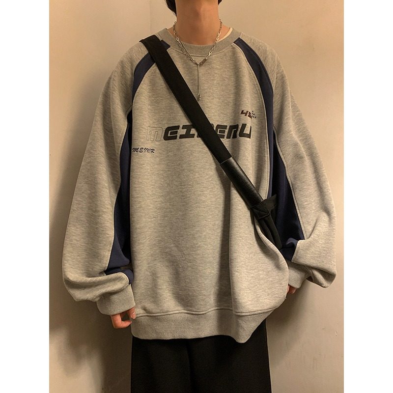 American retro heavyweight pure cotton round neck sweatshirt for men in autumn and winter, loose and versatile trendy brand - Internet picture
