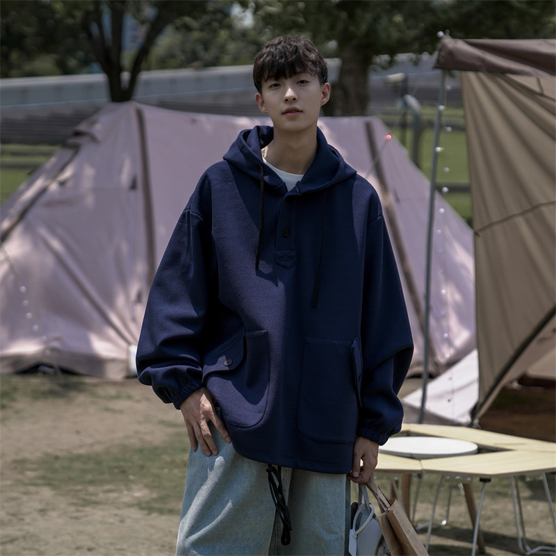 100% polyester Japanese style workwear hooded pullover sweatshirt for men