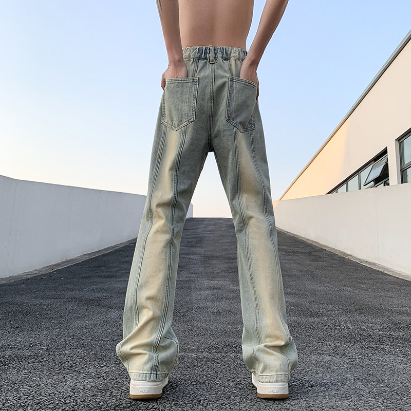 High quality high-quality high-street heavy-duty washed spliced ​​jeans that can be broadcast live