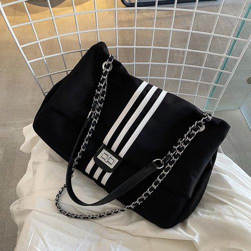 Casual canvas bag women's new trendy chain tote bag small fragrance large capacity crossbody bag hobo bag
