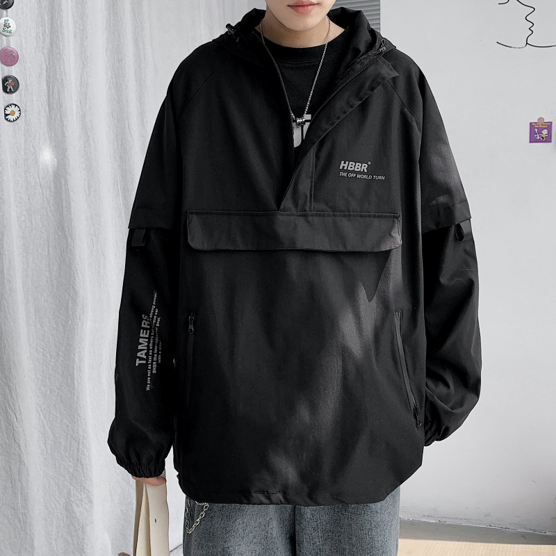 Hong Kong style-youthful trendy half-zip hooded jacket men's jacket