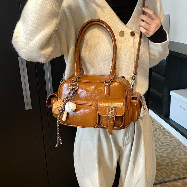 Niche designer bowling bag women's frosted suede shoulder bag handbag large bag large capacity tote bag