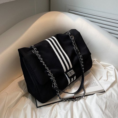 Casual canvas bag women's new trendy chain tote bag small fragrance large capacity crossbody bag hobo bag