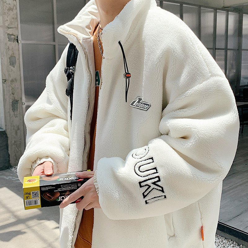 Winter sherpa jacket, embroidered cotton coat, plus velvet cotton jacket, trendy cotton coat