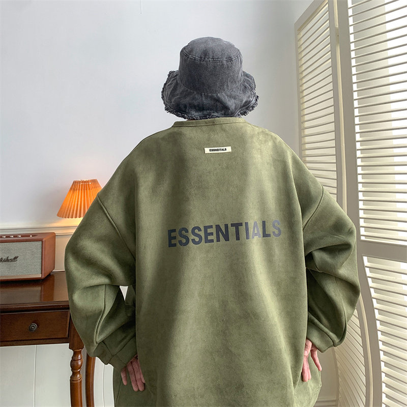 Qiugang style ess suede round neck sweatshirt