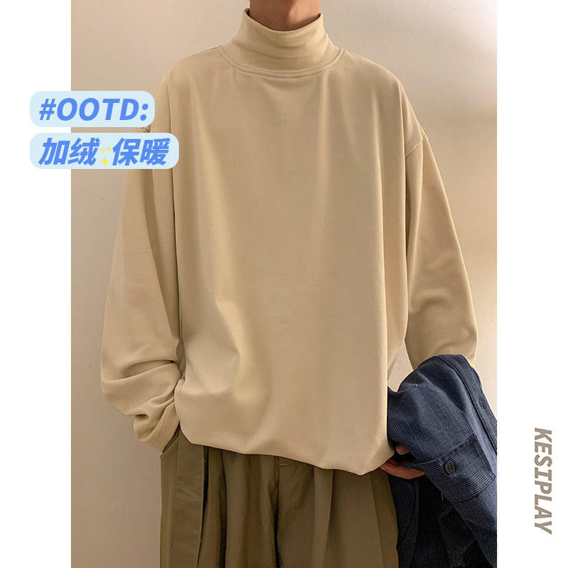 Imitation German velvet half turtleneck bottoming shirt plus velvet warm solid color T-shirt for men