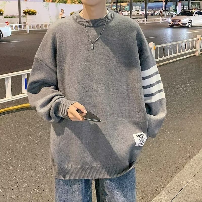 Internet picture American retro fashion brand college style anti-pilling three-bar pullover sweater