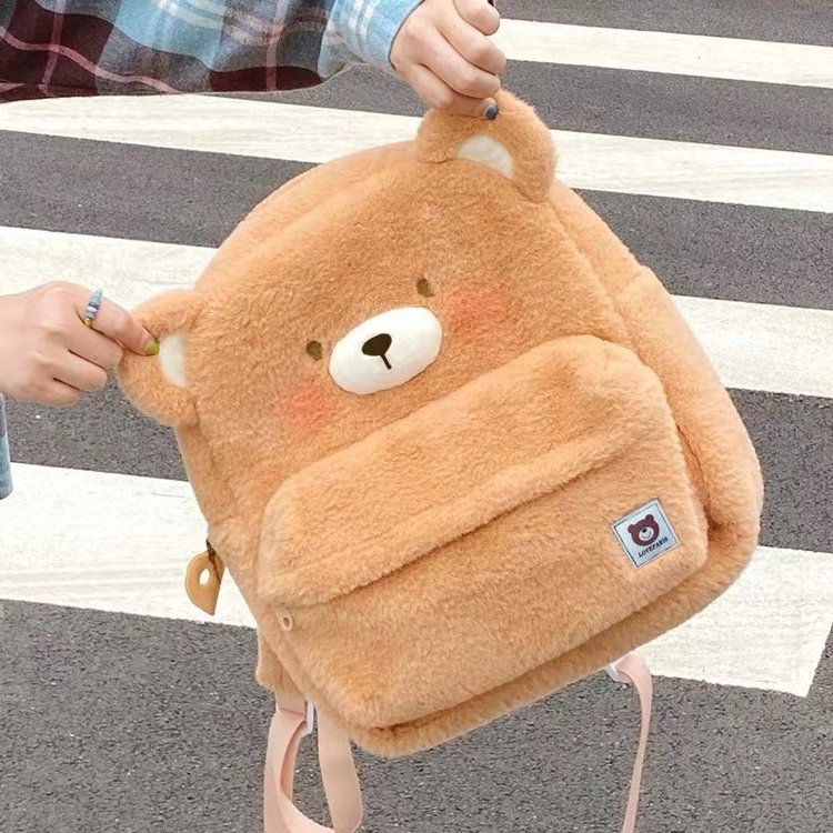 New high-looking plush bear backpack, plush bag, student backpack, cute school bag, large capacity foreign trade bag