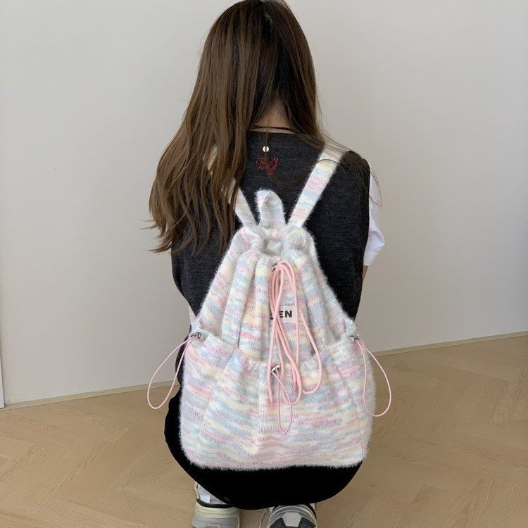 Autumn and winter cute girl plush texture backpack 2024 new college student class backpack versatile fur bag