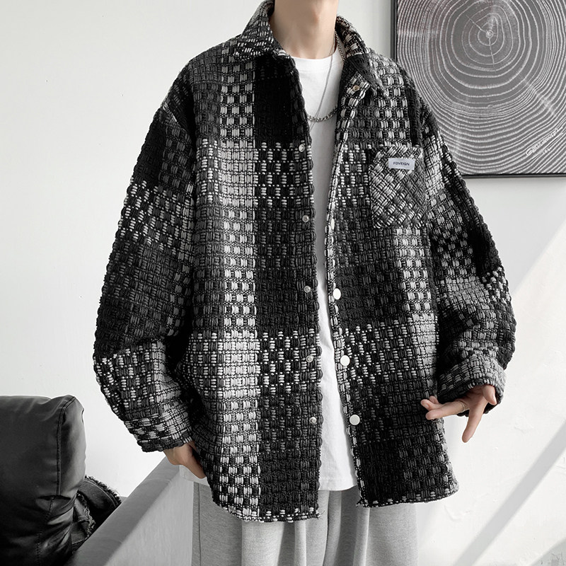 Xiaoxiang style plaid jacket men's autumn ins design Japanese retro loose versatile jacket