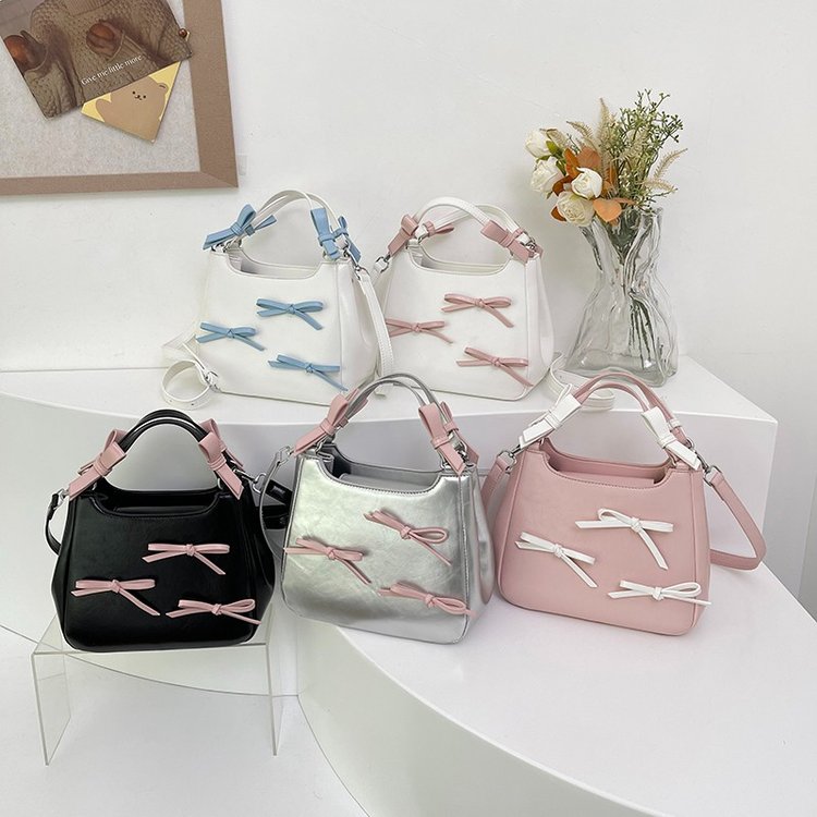 Ballet style bow hand-held crossbody bag 2024 new sweet girl bucket basket bag commuter shoulder bag