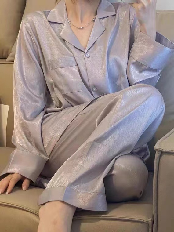 Civet light luxury pajamas for women black spring and autumn temperament high-end loose simple long-sleeved trousers home wear