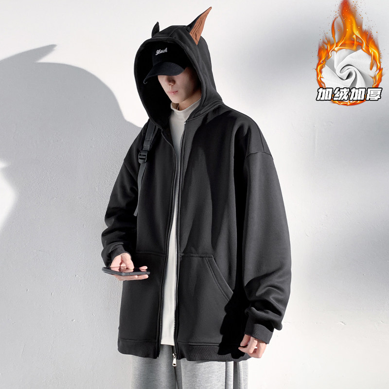New winter style Hong Kong style light and shadow wall large size velvet hooded sweatshirt