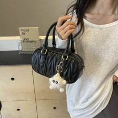 Spring and summer new style this year's popular fashion handheld Boston small bag high-quality retro pleated single shoulder crossbody bag