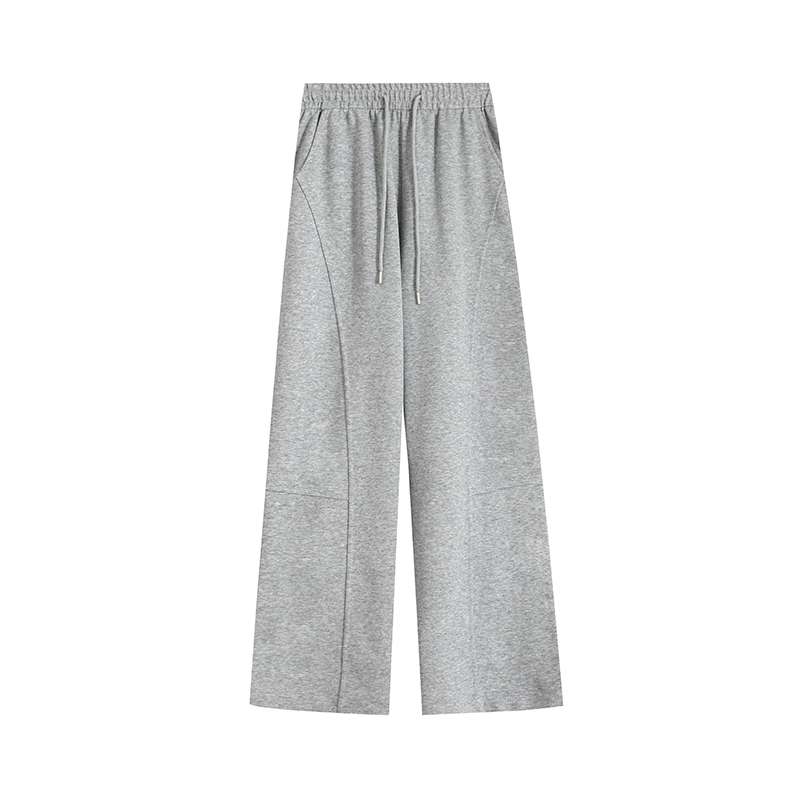 Gray wide-leg pants for women, winter high-waisted straight casual sports pants, banana sickle drape sweatpants
