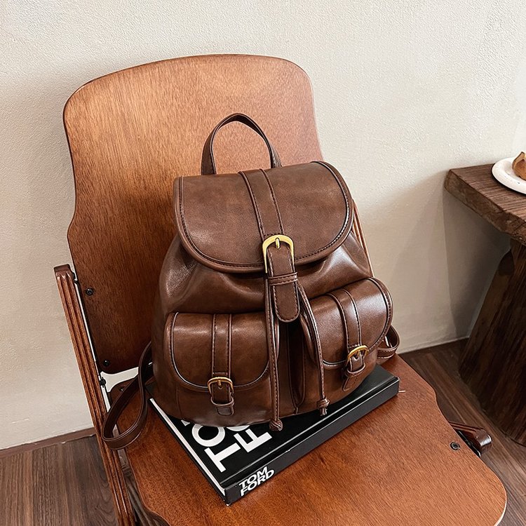 Miss Sudri's British-style woolen bag, high-end plaid autumn and winter backpack, versatile large-capacity backpack