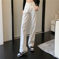 Designed cross-shaking wide-leg jeans for tall women, high-waisted straight drapey floor-length pants