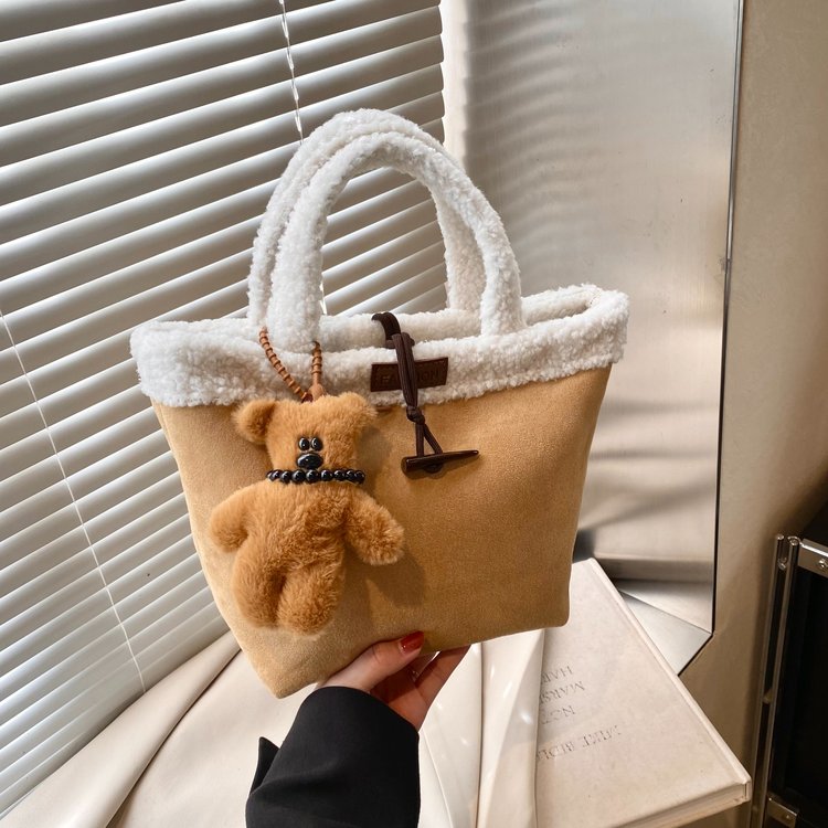 Retro portable deerskin plush bag for women 2024 new Korean version tote bag cute plush bag one piece drop shipping