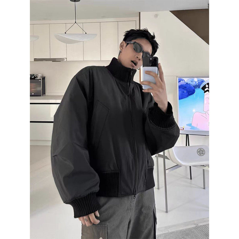 Internet picture Korean version of stand-up collar baseball jacket silhouette flight jacket cotton jacket bread jacket