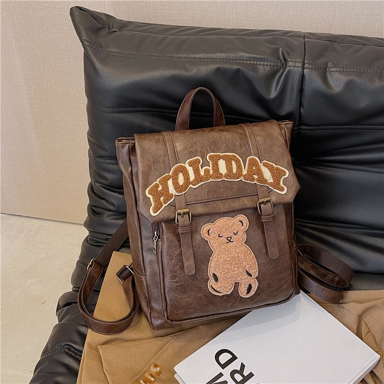 Original bear y2k large capacity retro backpack 2024 new casual trendy college style portable school bag