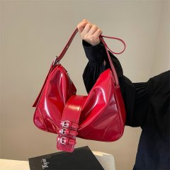 Korean version large-capacity armpit bag 2024 niche design retro high-end hot girl motorcycle bag shoulder tote bag