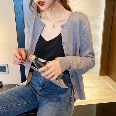 Knitted Cardigan Women's Internet Celebrity Sweater Jacket Spring and Autumn Loose Outerwear Black Short Outer Top