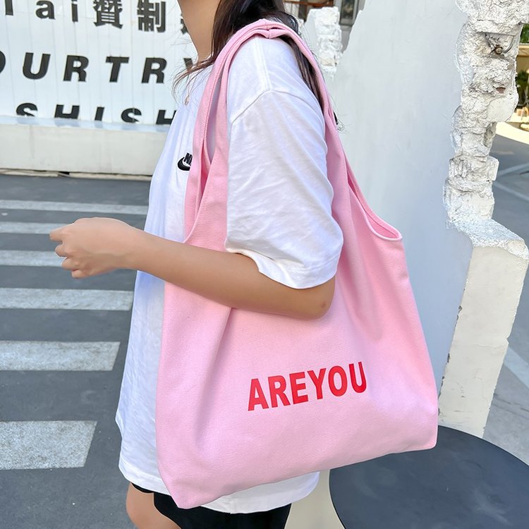 New niche letter printed shoulder bag, large capacity design, versatile cloth bag, women's canvas bag, shopping bag
