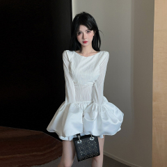 Lady-style slim-fit ruffled puffy dress