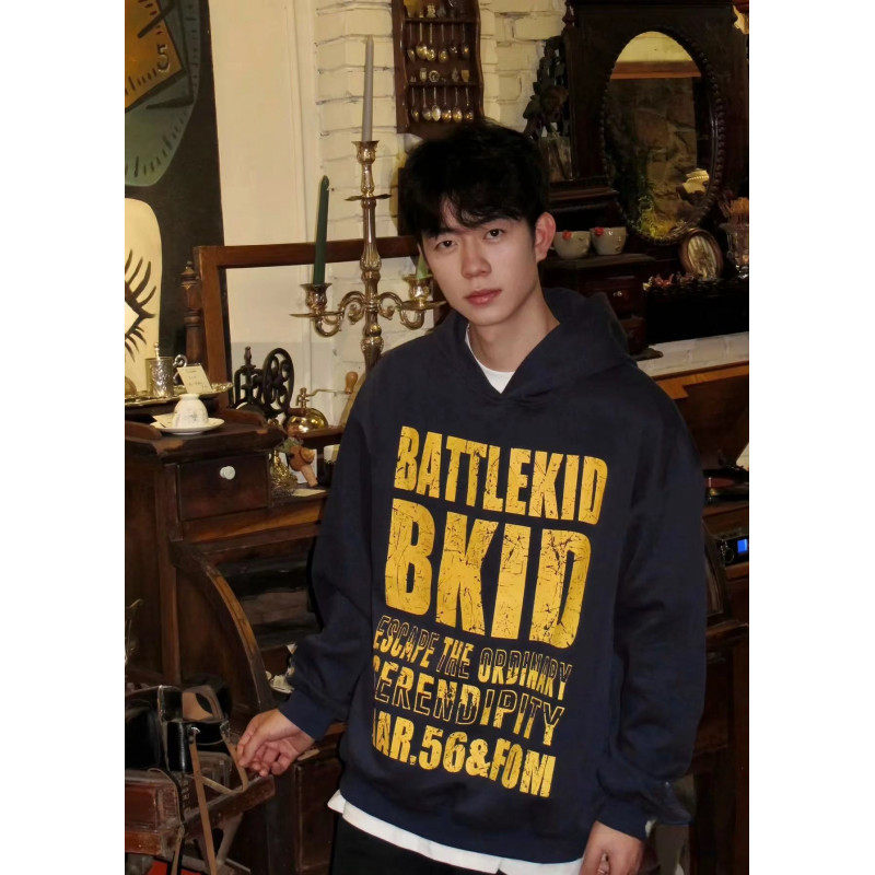 [Web Picture] 320g hooded loose American retro printed sweatshirt men's lazy style top