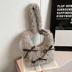 Autumn and winter niche style furry shoulder bag for women 2024 new cute plush simple bow crossbody bag